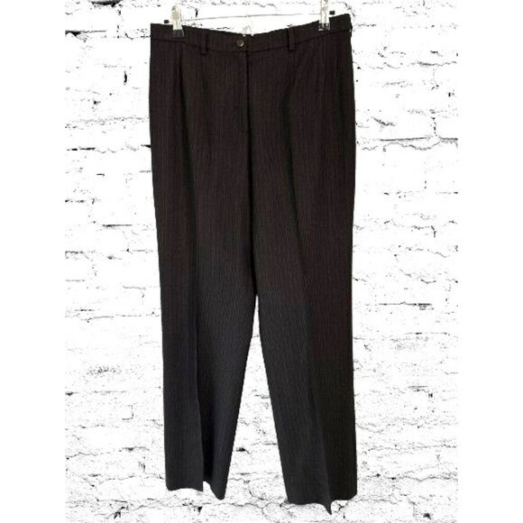 PIAZZA SEMPIONE Trousers Wool Pants Made in Italy Brown Stripes Strait Size 12 - Picture 1 of 9